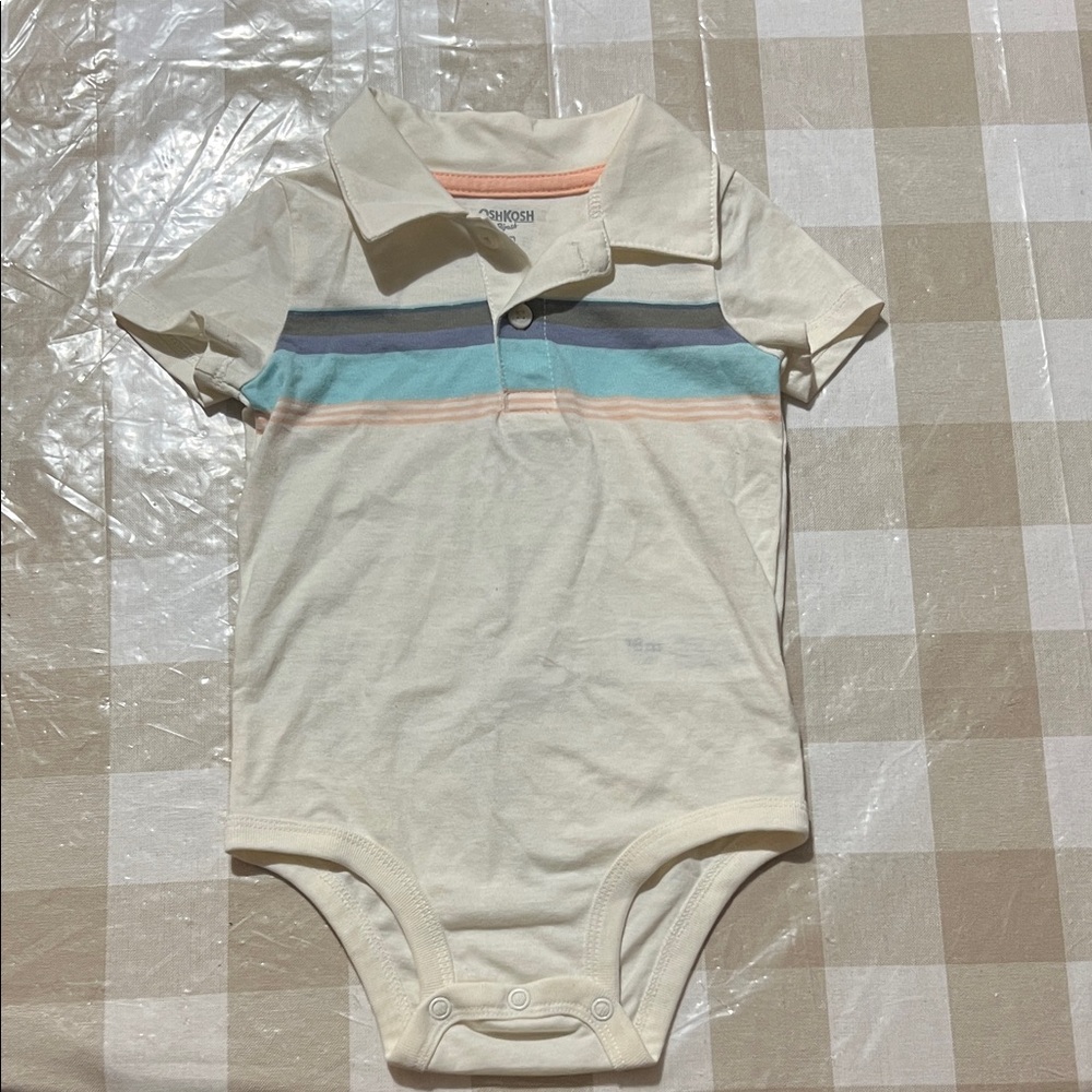 OshKosh B'gosh Cream Bodysuit with Blue and Gray Stripes